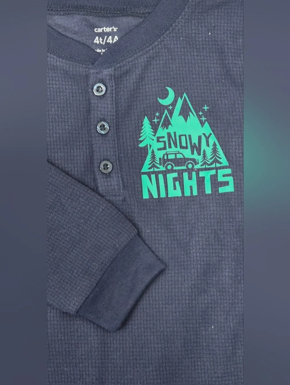 Carter's Navy Top with Green 'Snowy Nights' Buffalo-Check Pajama Set
